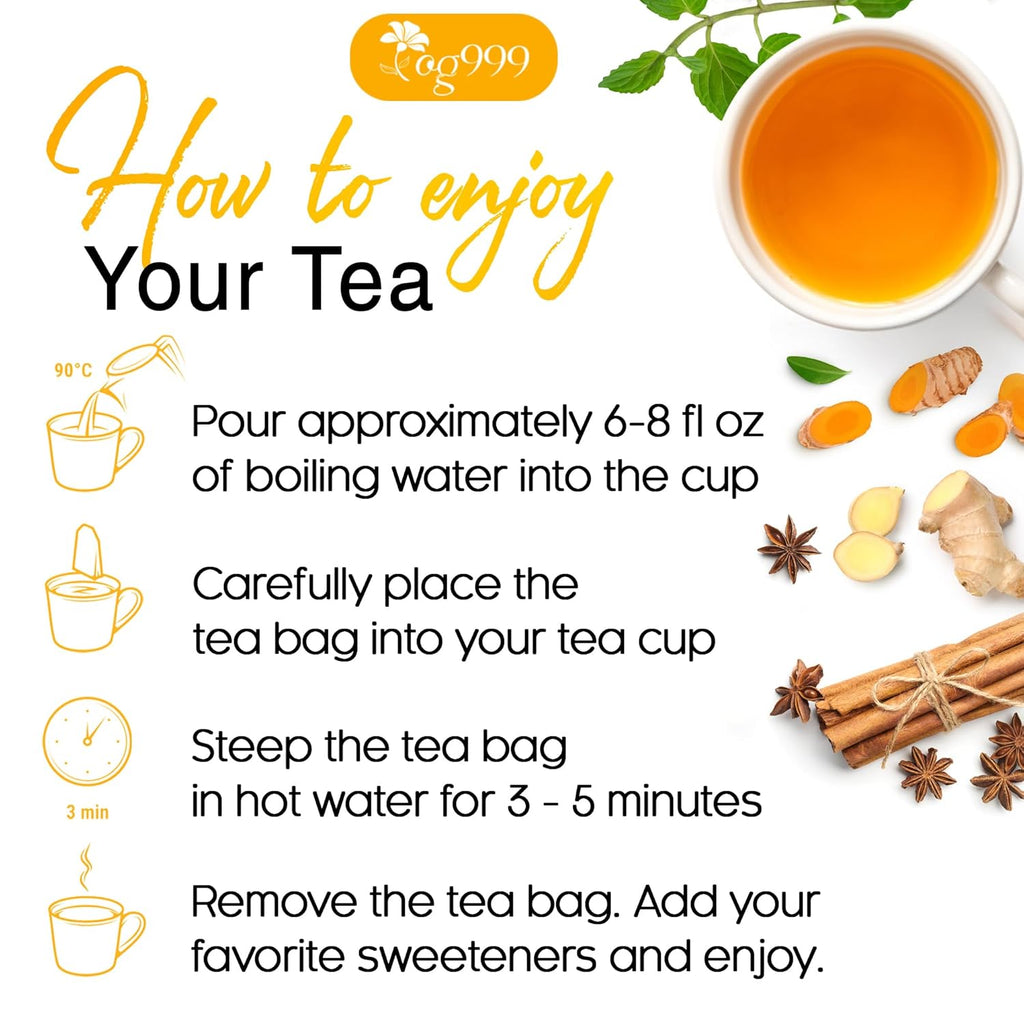 Premium Ginger, Turmeric and Cinnamon, Handmade Blend of Ginger, Turmeric, Cinnamon, Orange Peel, Black Pepper, Hawthorn Berry and Jasmine
