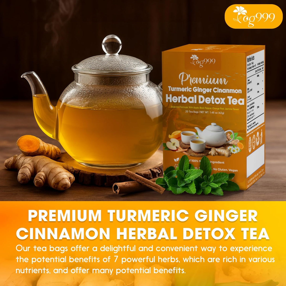 Premium Ginger, Turmeric and Cinnamon, Handmade Blend of Ginger, Turmeric, Cinnamon, Orange Peel, Black Pepper, Hawthorn Berry and Jasmine